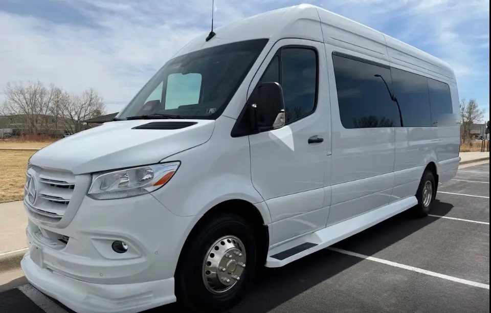 Laporte 16 passenger white Sprinter limo bus