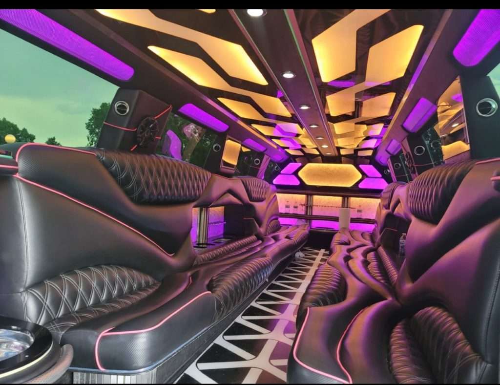 White 20-passenger Escalade stretch limo in Laporte